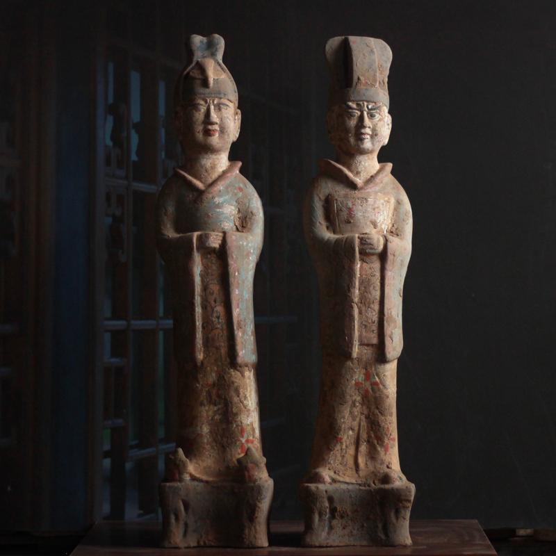 洛阳仿古彩绘文官武士摆件