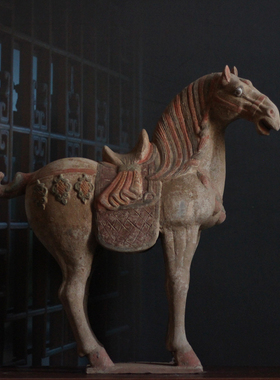 唐代仿古做旧陶马摆件中式家居