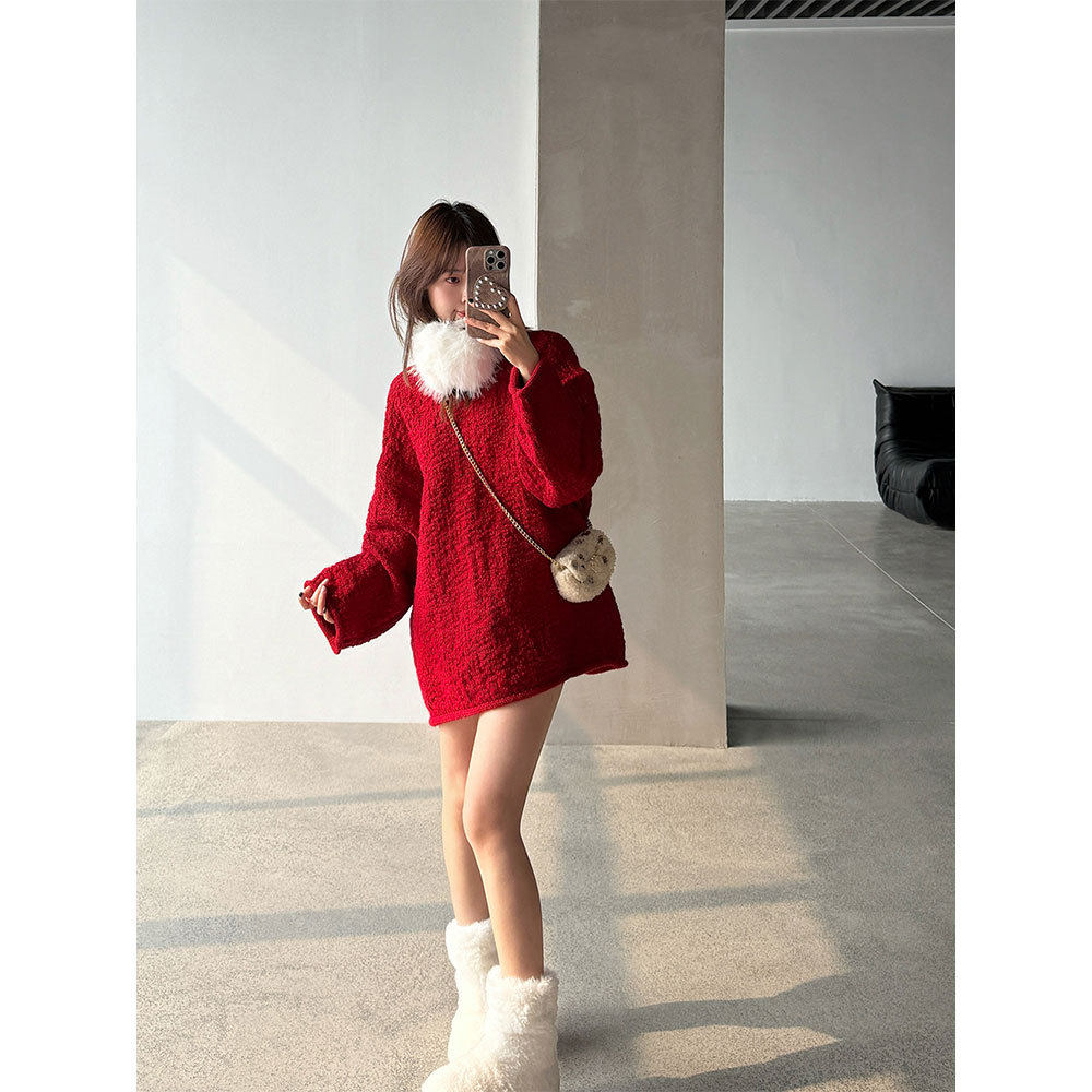 法式复古慵懒圆领针织衫女