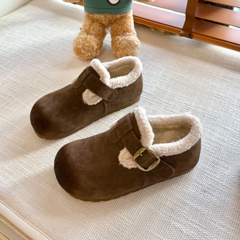 跟高4cm加绒厚底全包勃肯鞋女2025新款秋冬懒人一脚蹬棉鞋雪地靴