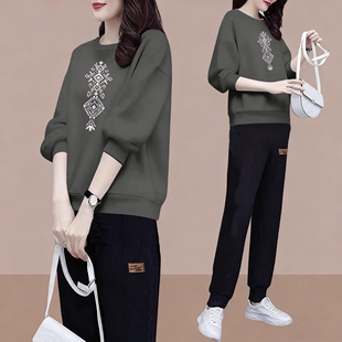 卫衣两件套 女宽松显瘦气质减龄长袖 外贸出口纯棉时尚 休闲运动套装