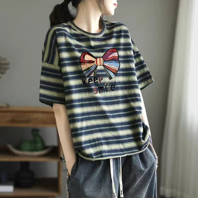 条纹t恤女短袖纯棉休闲上衣