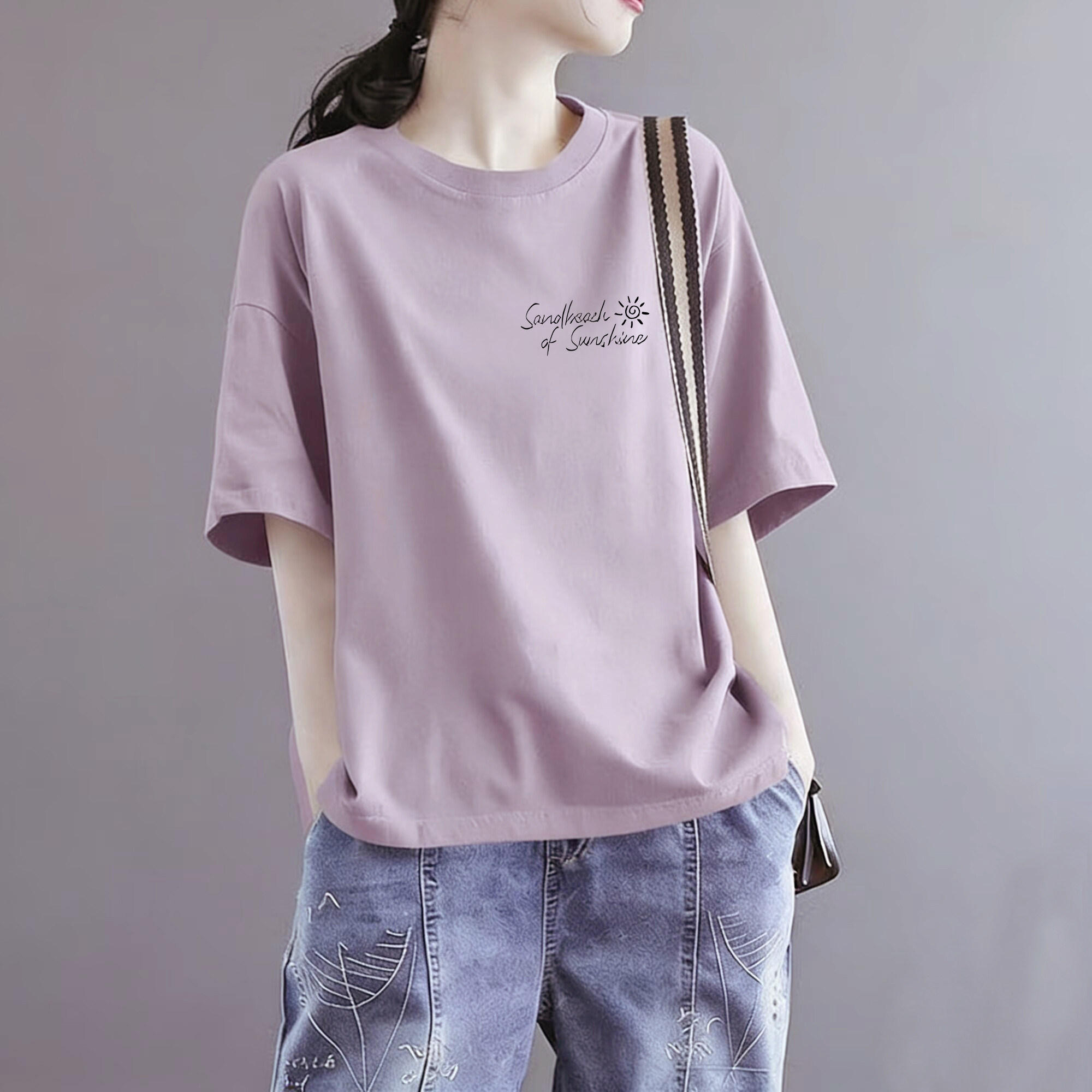 品牌折扣店女装100%纯棉圆领短袖T恤女夏季宽松百搭休闲大码上衣