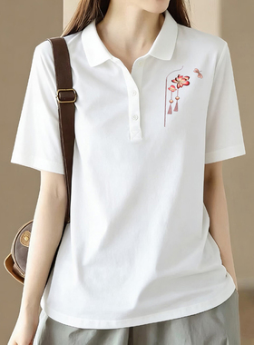 外贸折扣店清仓白色polo领短袖T恤女夏季气质宽松百搭大码上衣潮