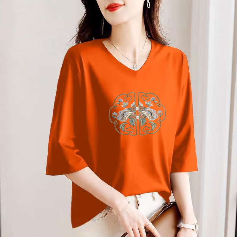 100%纯棉七分袖女士t恤上衣