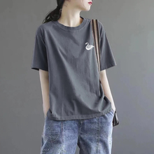 品牌折扣店外贸出口女装100%纯棉印花短袖t恤大码宽松圆领上衣夏