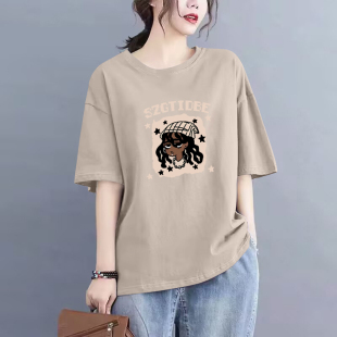 外贸清仓出口100%纯棉宽松气质短袖 上衣 t恤女2026夏遮肚休闲时尚