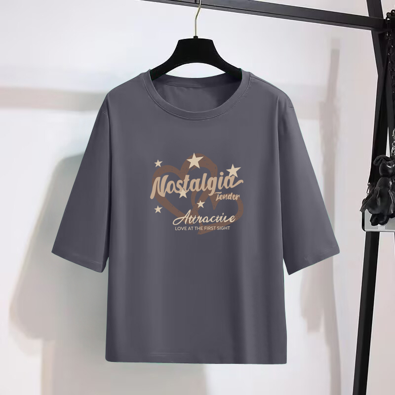 100%纯棉圆领七分袖T恤女