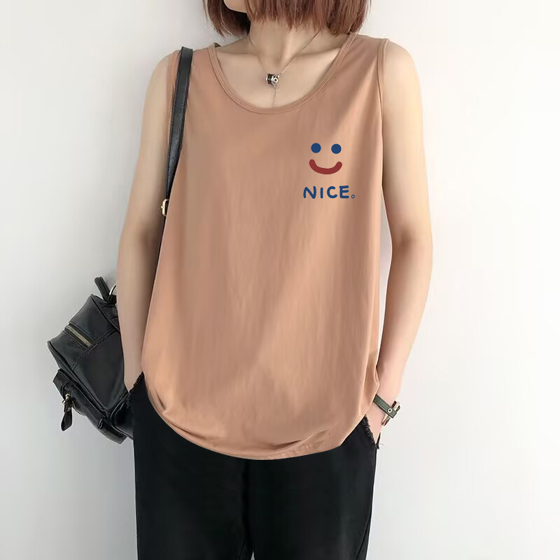 清仓捡漏~100%纯棉背心吊带上衣女休闲内搭笑脸印花薄款无袖T恤潮