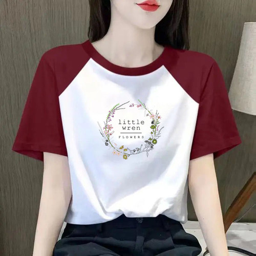 清仓捡漏韩版拼色纯棉短袖t恤女夏季撞色小众设计感百搭体恤上衣