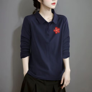 宽松T恤POLO衫 清仓捡漏 文艺大码 上衣女秋季 品牌专柜纯棉翻领衬衫