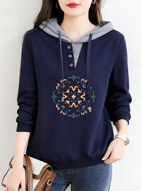 品牌外贸出口100%纯棉连帽长袖气质t恤女春秋显瘦洋气打底上衣潮