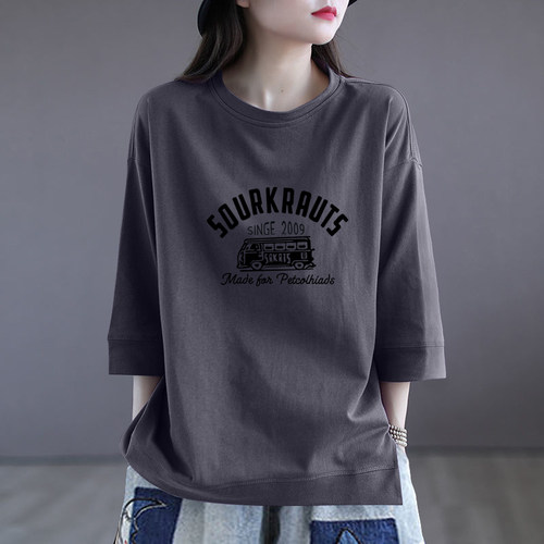 100%纯棉时尚七分袖T恤女上衣