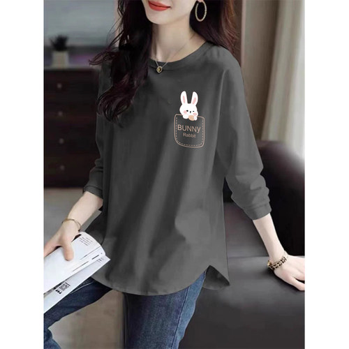 100%纯棉长袖时尚t恤女士春