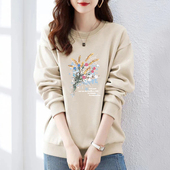 外贸欧货出口时尚 休闲上衣 宽松时尚 加绒纯棉长袖 气质卫衣女秋冬款