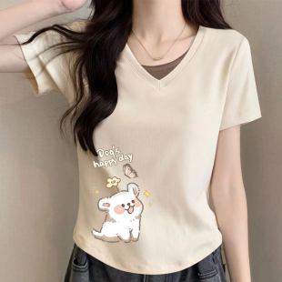 外贸出口折扣清仓100%纯棉气质宽松t恤女夏季 百搭上衣潮 休闲短袖