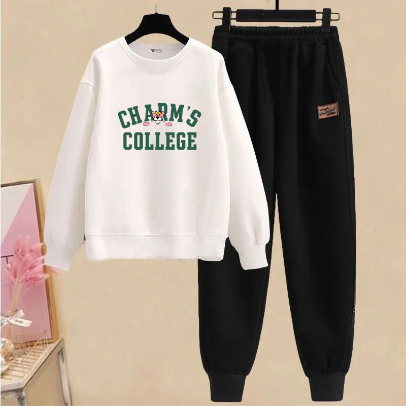 品牌折扣纯棉长袖秋季时尚圆领宽松百搭两件套潮流卫衣哈伦裤套装