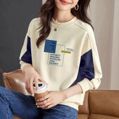 圆领纯棉长袖 专柜撤回大牌女装 2025年新款 卫衣春秋减龄文艺上衣潮