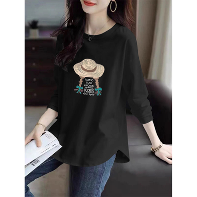 100%纯棉宽松打底衫女秋气质上衣