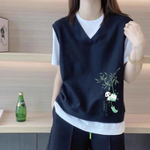 外贸出口女装 休闲撞色宽松百搭T恤 上衣女夏季 时尚 纯棉假两件短袖