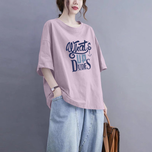 100%纯棉休闲短袖t恤女上衣夏