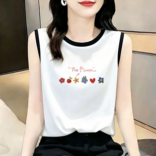 欧洲站休闲百搭印花背心T恤女夏季宽松圆领无袖内搭显瘦时尚上衣