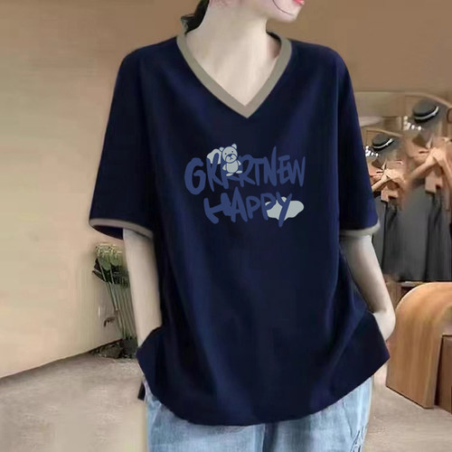 纯棉撞色短袖t恤女夏季