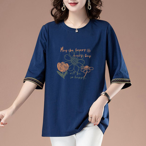 100%纯棉印花七分袖T恤衫