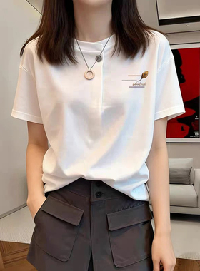 清仓捡漏纯棉高级小众时尚白色T恤上衣女夏季新款洋气短袖打底衫