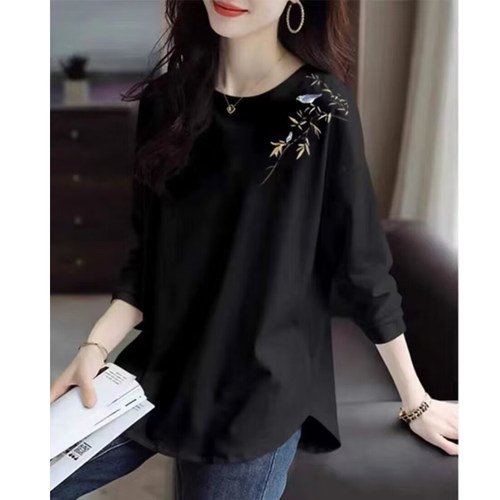 纯棉大码休闲宽松长袖t恤女