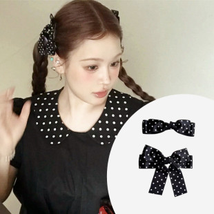 小红书同款黑白波点蝴蝶结发夹刘海对夹边夹韩国甜美可爱少女发饰