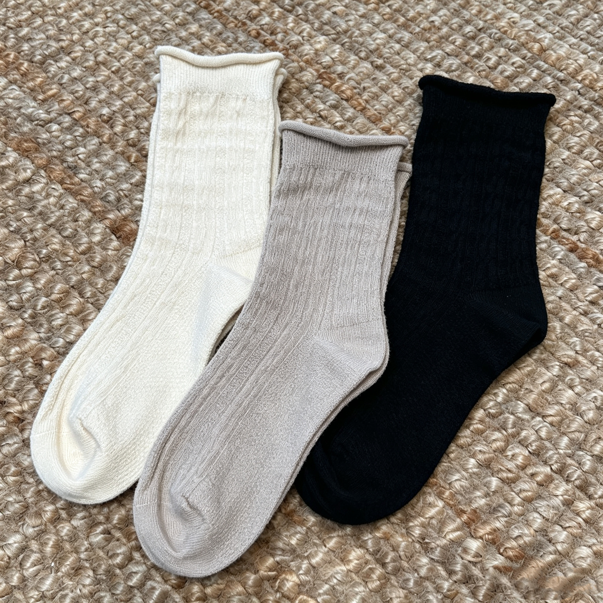【柳条儿】汉麻提花卷边堆堆袜 中筒袜
