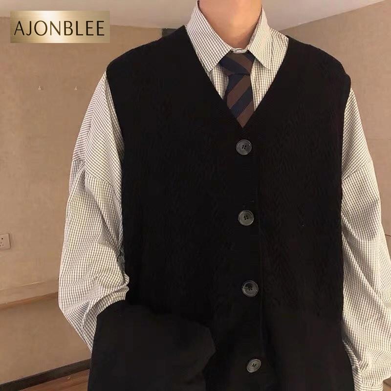 慵懒风复古日系针织开衫马甲男V领叠穿毛衣线衣背心外套秋季痞帅