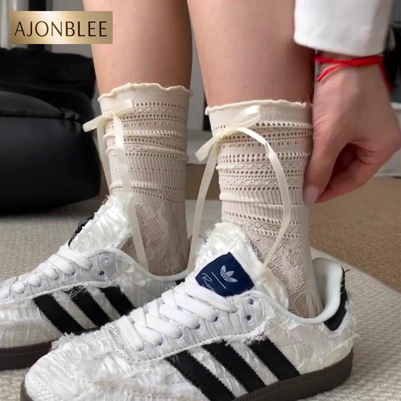 可爱木耳边搭配蝴蝶结简直又甜又欲~夏天薄款袜子女透气