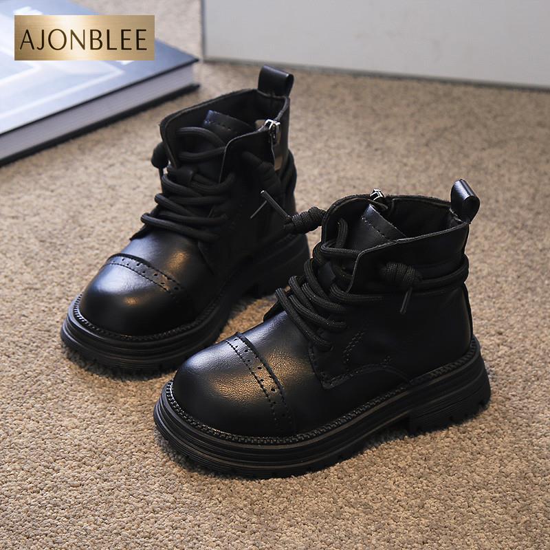 2024秋冬季新款男童靴子黄棕色儿童马丁靴女童英伦风低筒短靴防滑