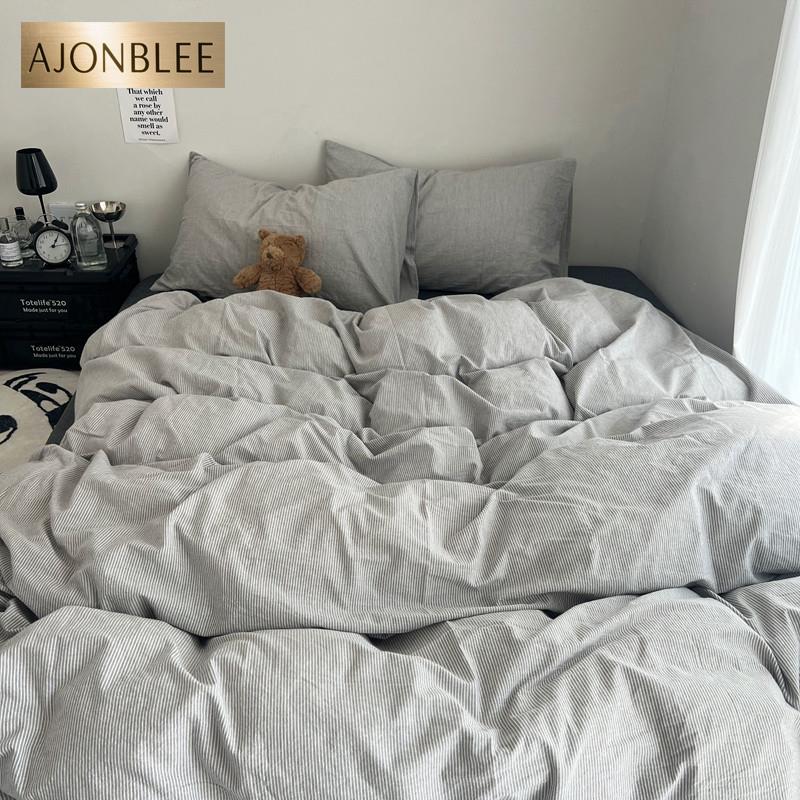 纯棉床上四件套水洗全棉100简约条纹床品学生宿舍床单被套三件套4