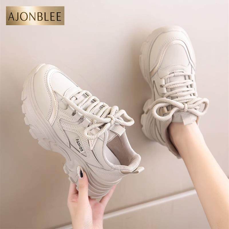 艾足多运动走路鞋老爹鞋女爆款春秋2025年新款皮面防水加绒休闲鞋