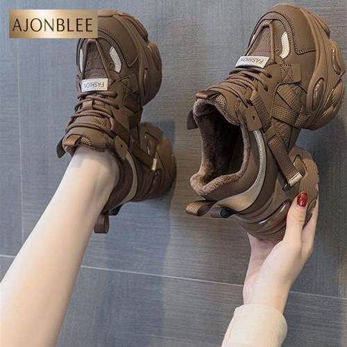 秋冬加绒新款气垫底厚底百搭休闲透气增高鞋运动休闲鞋老爹鞋女