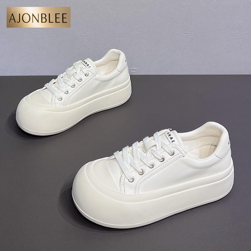 欧洲站大头面包鞋女2025夏秋新款厚底软面牛皮小白鞋网面爆款板鞋