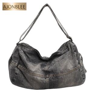 韩版 百搭大学生上课通勤单肩斜挎包 复古慵懒风水洗牛仔包小众时尚
