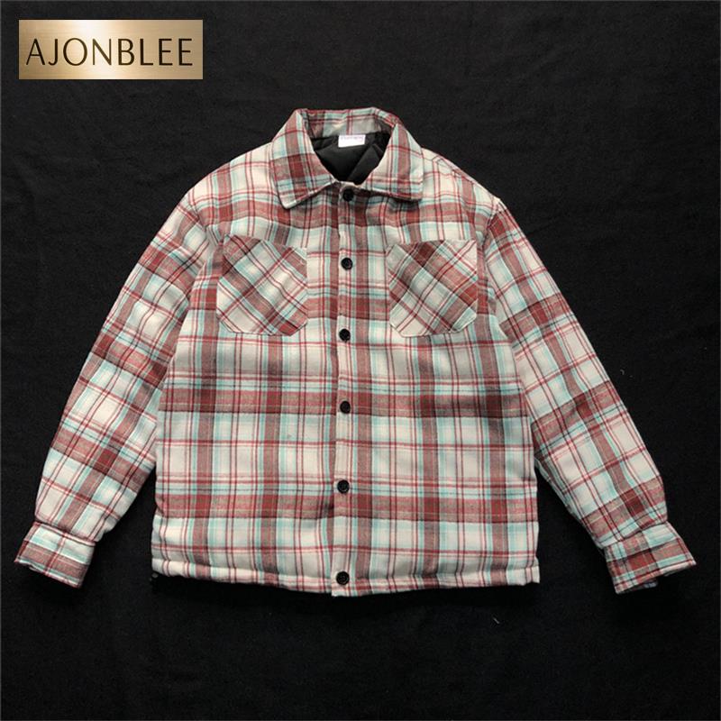 美式夹克棉衣男生潮流穿搭复古格子翻领外套男女新年衣服红色棉袄