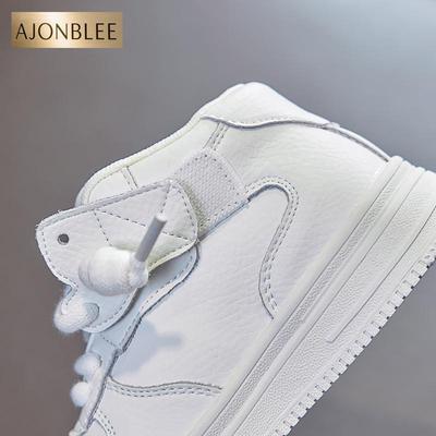 儿童头层牛皮运动鞋2024秋冬新款男童高帮真皮板鞋加绒女童小白鞋