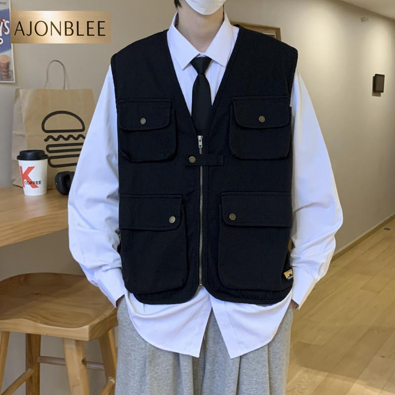 日系工装马甲男港风宽松复古多口袋无袖坎肩街头外穿背心搭配外套