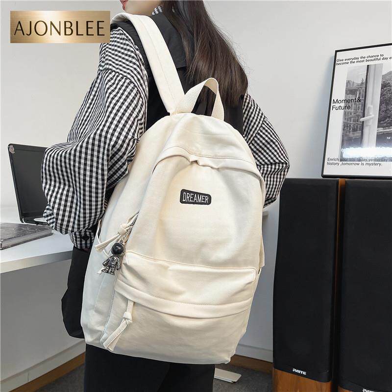 港风复古书包男大容量高中学生大学生纯色日系背包潮帆布双肩包女