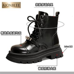 靴子2024新女孩 风格 靴子漆皮时尚 短靴中大儿童 单 儿童 女孩