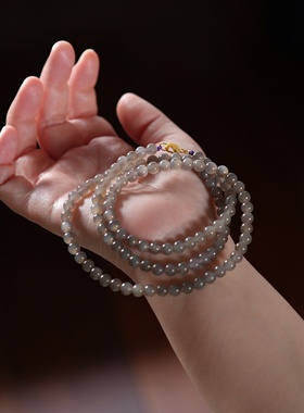 清欢如梦。冰底烟紫和田玉淡烟紫6毫米108颗多圈手项链