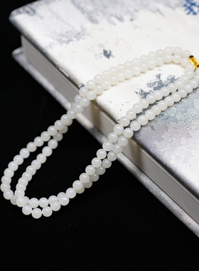 羊尾油。新疆且末料和田玉5.5毫米羊脂白玉约110颗多圈手项链女