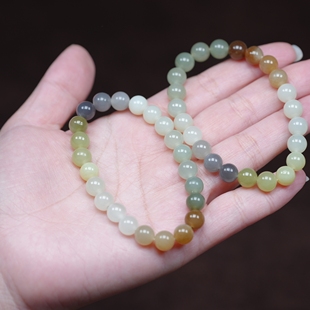 和田玉多宝8毫米渐变马卡龙黄糖烟紫玉奶蓝手链串女 梦幻彩虹