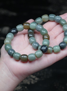 枯藤老树昏鸦。新疆楼兰三色和田玉直切12乘12毫米手链