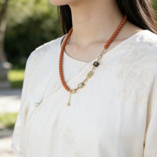 一千零一夜 6毫米三圈手项链女F917 老蜜蜡橘皮设计款